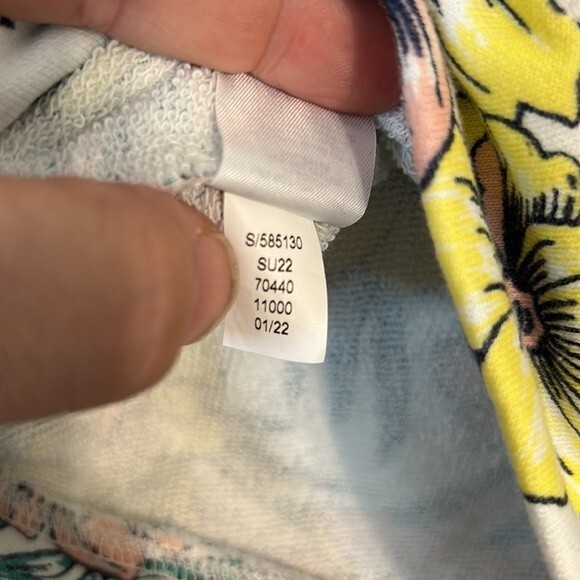 LOU & GREY Size Medium Tropical Cozy Cotton Terry Sweatshirt White Yellow Pink - Picture 6 of 7